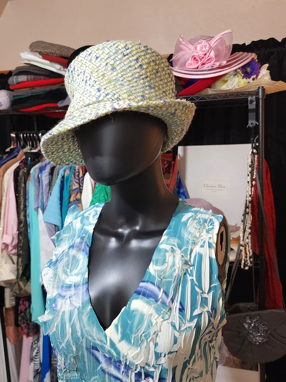 Vintage Tweed Bucket Hat - Green, Cream, Blue